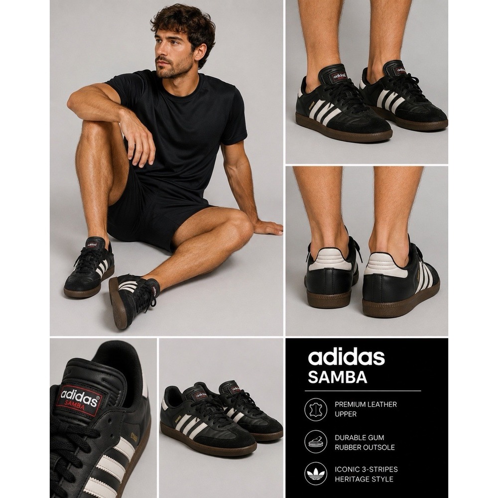 Adidas Samba Classic Black White Gum Indoor Soccer Shoes‎ 034563 Men's Sz 11.5